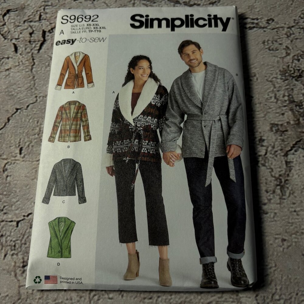 Simplicity Pattern S9692 for Unisex Jacket and Vest